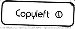 A sticker reads, "Copyleft circled letter L".