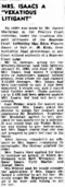 Newspaper article about vexatious litigant Mrs Isaacs