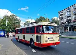 The historical Škoda 9Tr trolleybus in Vilnius. One example has remained for rent or, in this case, special services
