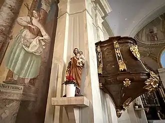 Interior of the church (sculptures and frescoes)