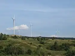 Wind turbines near the city