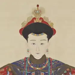 Detail of Princess Shouzang of the Second Rank (Daoguang Emperor's daughter)'s official portrait in winter-style chaofu