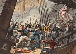 Sailors in combat on the deck of a ship