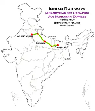 (Anand Vihar–Danapur/Rajendranagar) Jan Sadharan Express route map