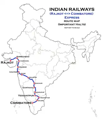 (Coimbatore–Rajkot) Express route map
