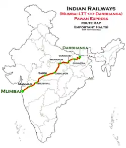 (Jaynagar–Mumbai LTT) Pawan Express route map (not up-to-date)