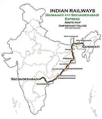 Guwahati–Secunderabad Express route map