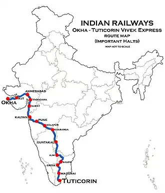 Okha - Tuticorin Vivek Express route map