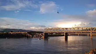 The through truss Skagit River bridge on Interstate 5 collapsed after an overhead support was hit by a passing truck