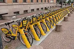 Helsinki City Bikes at the street in 2017