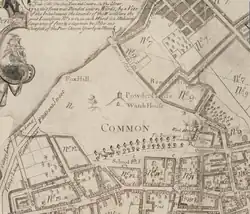 Detail of 1743 map of Boston, showing Winter St. and vicinity