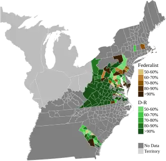 Map of presidential election results by county, shaded according to the vote share of the highest result for an elector of any given party