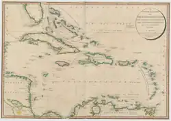 A map of the Caribbean Islands made in 1796