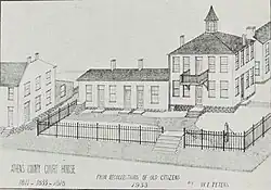 A drawing of the Athens County Court House from 1817 to 1833.