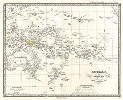 An 1855 German map showing Ganges Island east of the Bonin Islands ("Munin-Sima")
