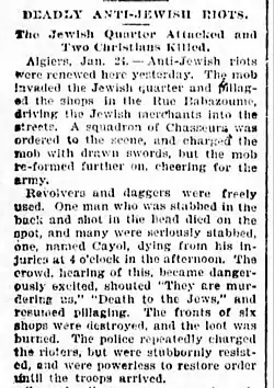 1898 report on the anti-Jewish riot in Algeria