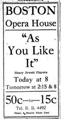 Advertisement, Jewett Players, Boston Opera House, 1915