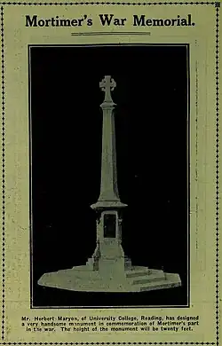 Black and white photograph of a design for the Mortimer War Memorial