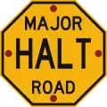 Stop at major road (permitted 'HALT' variant)
