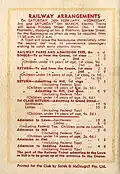 Back cover showing railway arrangements and admission fares