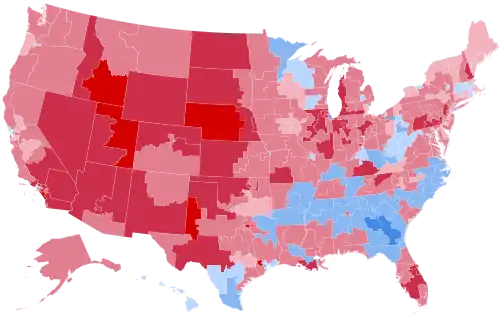 Results by congressional district, shaded according to winning candidate's percentage of the vote