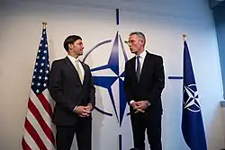 Stoltenberg with U.S. Defense Secretary Mark Esper in Brussels, 12 February 2020