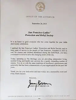 Letter from Governor Edmund Brown to The Heritage, September 2, 2013