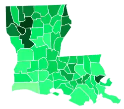 Support for Campbell by parish:   35–40%   30–35%   25–30%   20–25%   15–20%   10–15%   5–10%   <5%