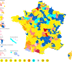 Party wins by constituency, 1st and 2nd rounds combined
