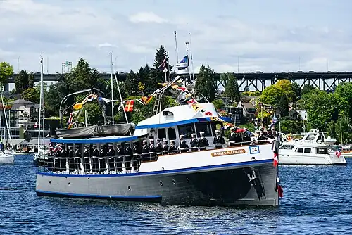 The Charles N. Curtis underway in the 2019 Seattle Yacht Club Opening Day Parade