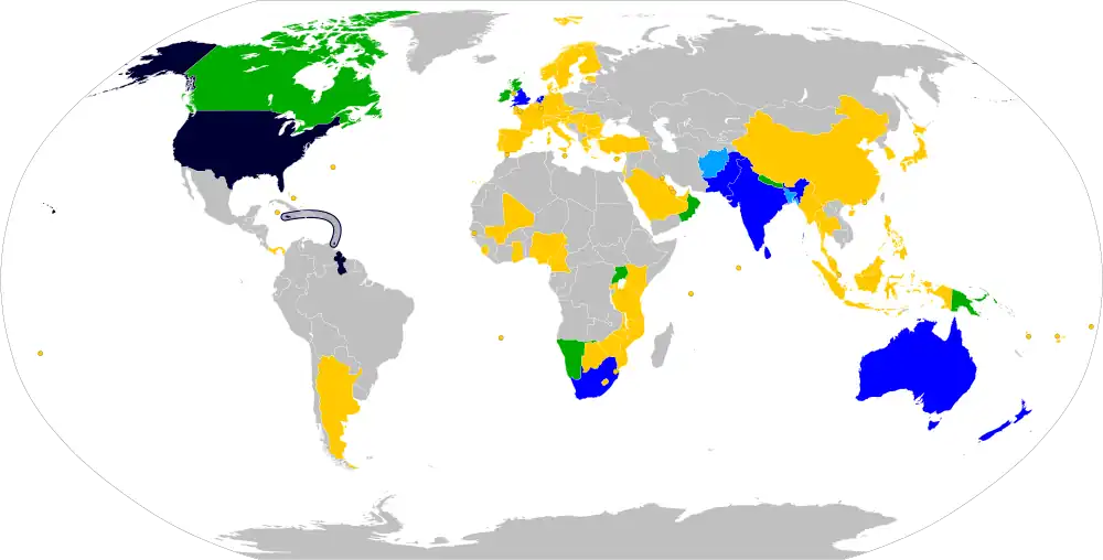 Map highlighting the countries at the 2024 T20 World Cup qualification pathway