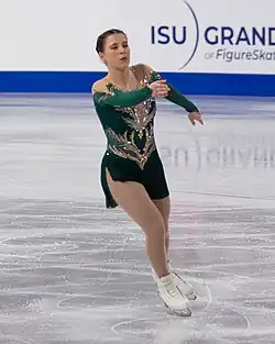 Sara-Maude Dupuis of Canada performs in the women’s free program at Skate Canada 2024 in Halifax, Nova Scotia.