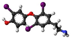 Ball-and-stick model of the 3,3',5-triiodothyronamine molecule