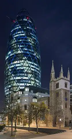 The Gherkin, at 30 St Mary Axe, London