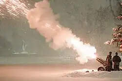 Artillery at Fort Drum, New York, fires the Salute to the Union – 50 successive artillery rounds – marking the end of the burial day on December 6, 2018