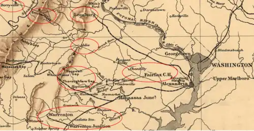 old map showing the Virginia region west of Washington, DC