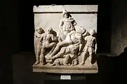 3rd century sarcophagus relief at Catania, regarded as a simplified version of the Sperlonga group, or its model.