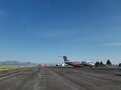 A BAe 146-RJ85A converted for aerial firefighting operations at Rocky Mountain Metropolitan Airport