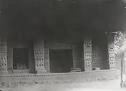 A decorated wall, possibly of a house