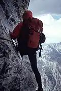 A tricky (usually wet) traverse pitch
