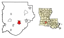 Location of Crowley in Acadia Parish, Louisiana.
