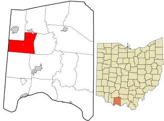 Location in Adams County and the state of Ohio.