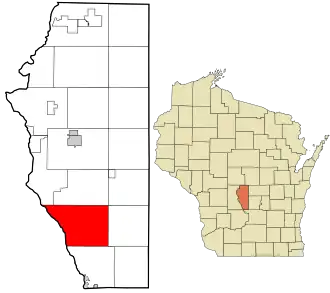 Location in Adams County and the state of Wisconsin.