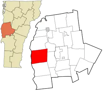 Location in Addison County and the state of Vermont.