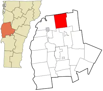 Location in Addison County and the state of Vermont.