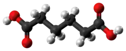 Ball-and-stick model of the adipic acid molecule
