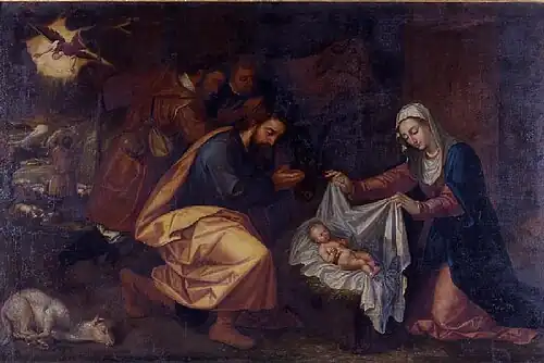 Adoration of the Shepherds; 1603–05, 157 × 245&nbsp;cm, Museo de Bellas Artes de Granada.