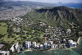 Aerial view of Waikīkī Beach and Honolulu