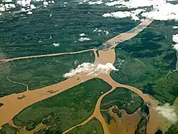 Aerial view of the Paraná Delta within the Río de la Plata basin, north of Buenos Aires