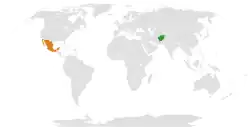 Map indicating locations of Afghanistan and Mexico